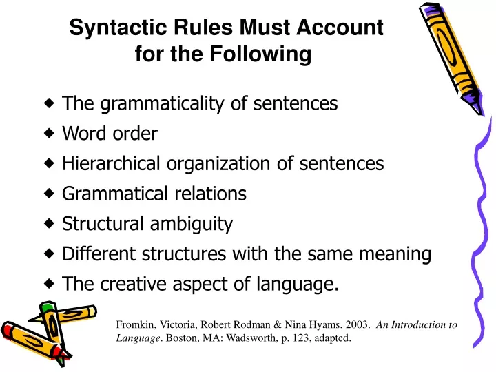 syntactic rules must account for the following