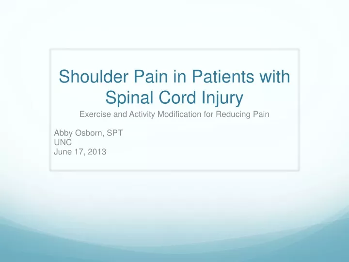 shoulder pain in patients with spinal cord injury
