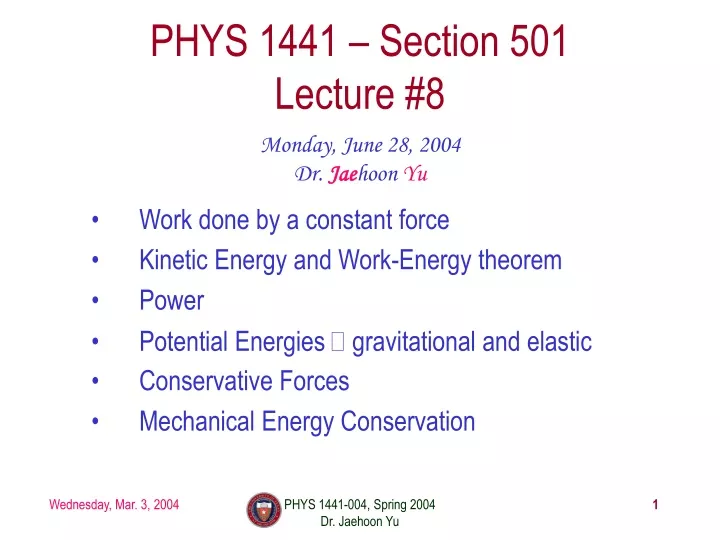 phys 1441 section 501 lecture 8
