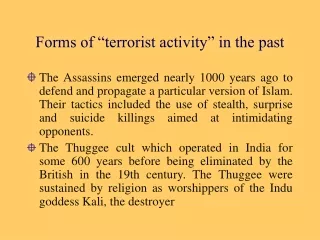 Forms of “terrorist activity” in the past