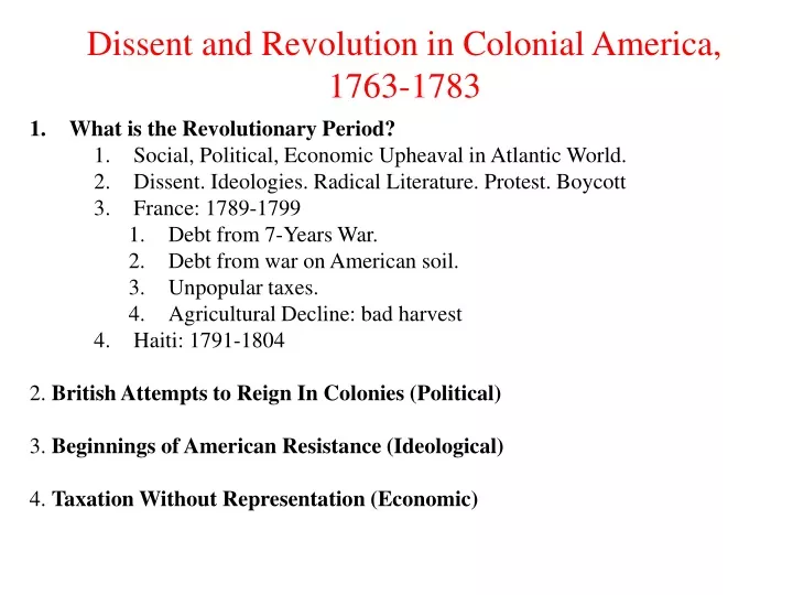 dissent and revolution in colonial america 1763