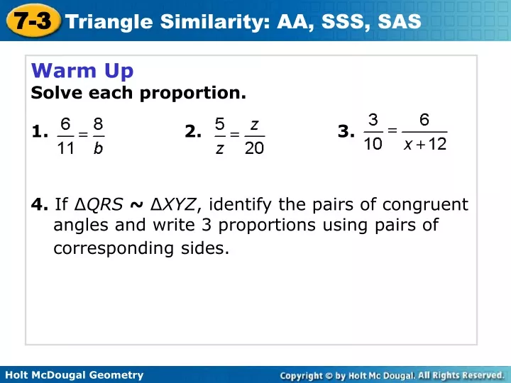 warm up solve each proportion