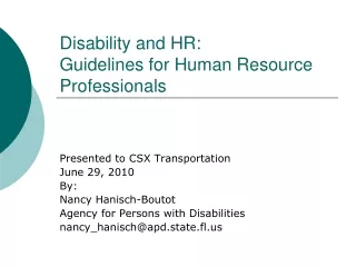 Disability and HR: Guidelines for Human Resource Professionals
