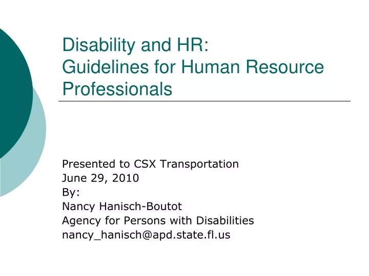 disability and hr guidelines for human resource professionals