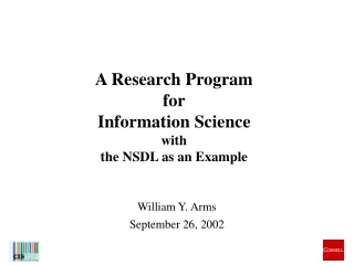 A Research Program  for  Information Science with  the NSDL as an Example