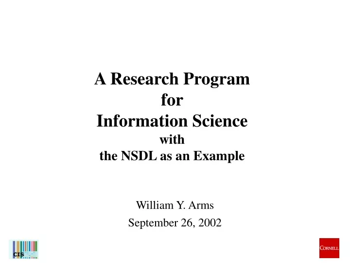 a research program for information science with the nsdl as an example