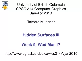 Hidden Surfaces III Week 9, Wed Mar 17