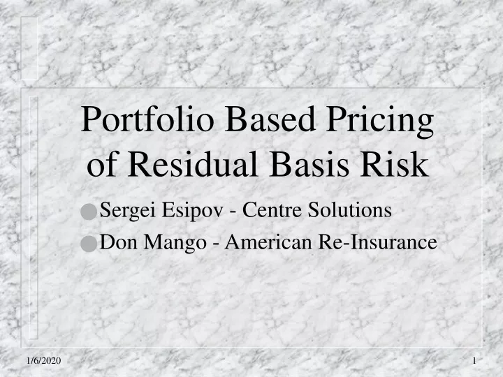 portfolio based pricing of residual basis risk