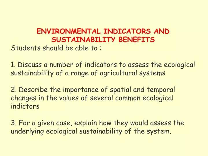 environmental indicators and sustainability
