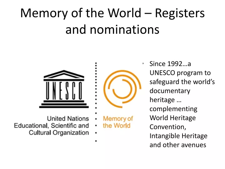 memory of the world registers and nominations