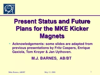 Present Status and Future Plans for the MKE Kicker Magnets