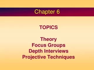 TOPICS Theory  Focus Groups Depth Interviews Projective Techniques