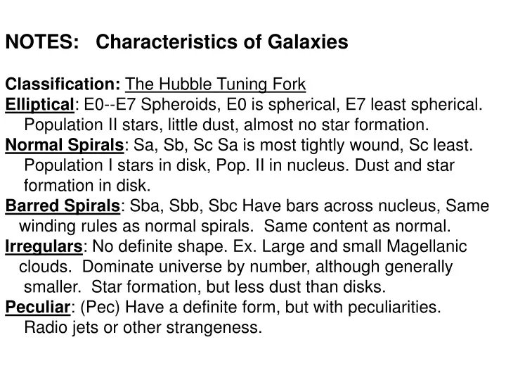 notes characteristics of galaxies classification