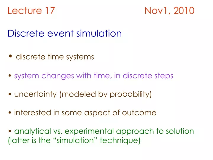 lecture 17 nov1 2010 discrete event simulation