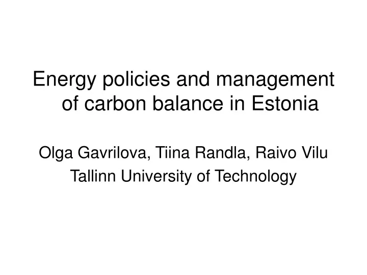 energy policies and management of c arbon balance