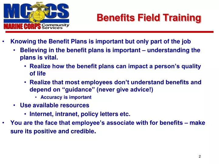 benefits field training
