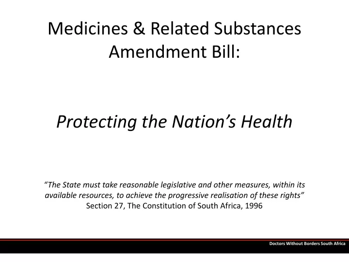 medicines related substances amendment bill