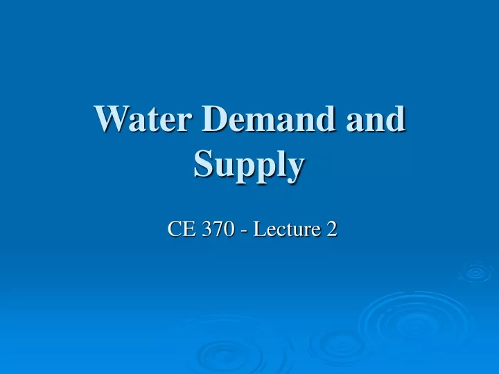 water demand and supply