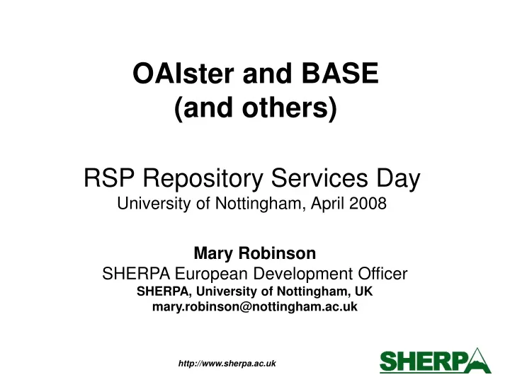 rsp repository services day university of nottingham april 2008