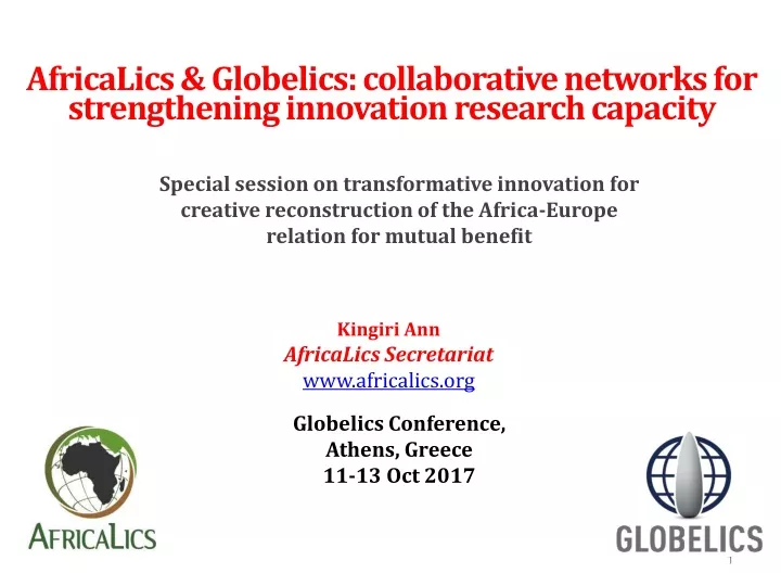 africalics globelics collaborative networks for strengthening innovation research capacity