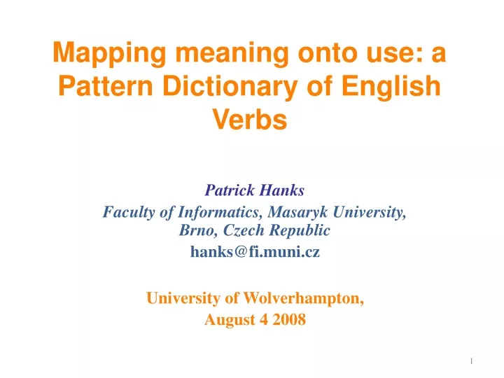 mapping meaning onto use a pattern dictionary of english verbs