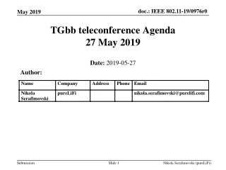 TGbb teleconference Agenda 27 May 2019