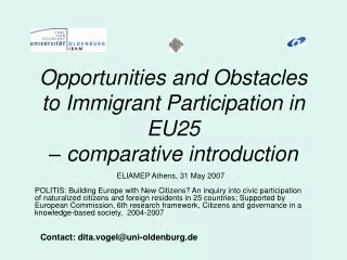 Opportunities and Obstacles to Immigrant Participation in EU25  – comparative introduction