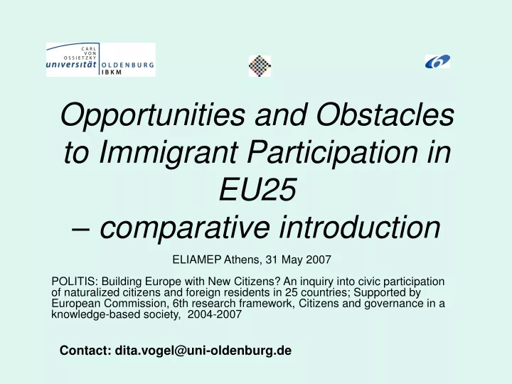 opportunities and obstacles to immigrant participation in eu25 comparative introduction