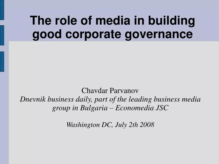 the role of media in building good corporate governance