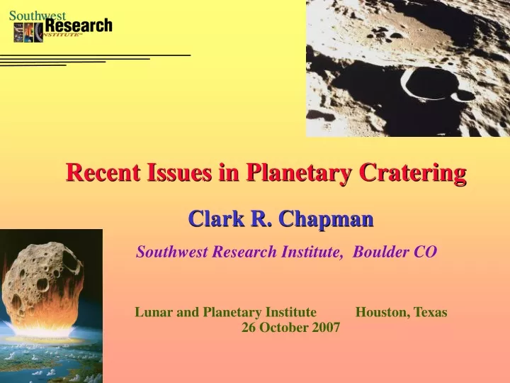 recent issues in planetary cratering