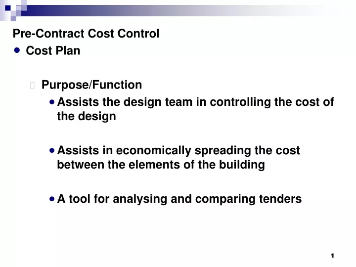 pre contract cost control cost plan purpose
