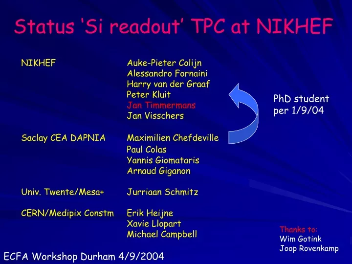 status si readout tpc at nikhef