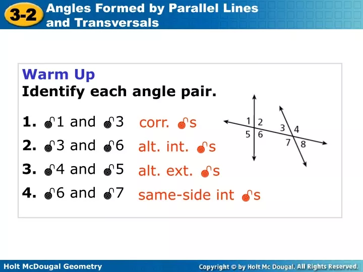 warm up identify each angle pair