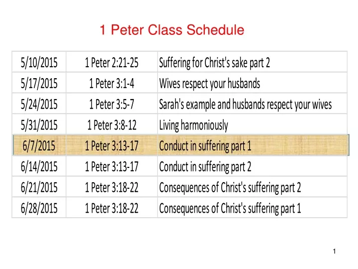 1 peter class schedule