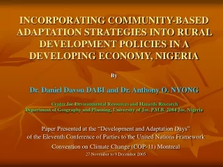 Paper Presented at the “Development and Adaptation Days”