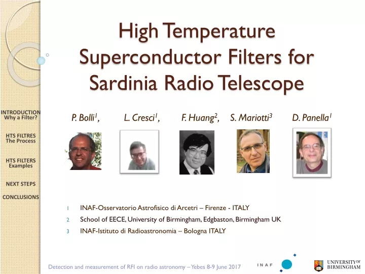 high temperature superconductor filters for sardinia radio telescope