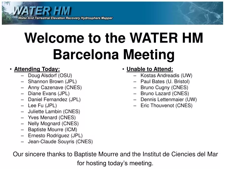 welcome to the water hm barcelona meeting