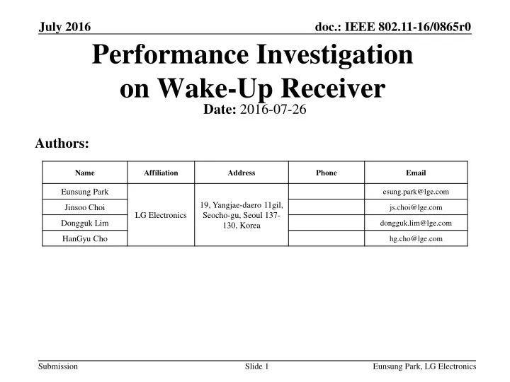 performance investigation on wake up receiver