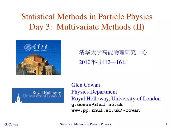 statistical methods in particle physics day 3 multivariate methods ii
