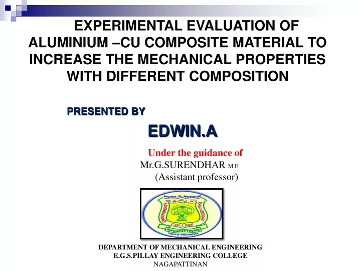 experimental evaluation of aluminium cu composite