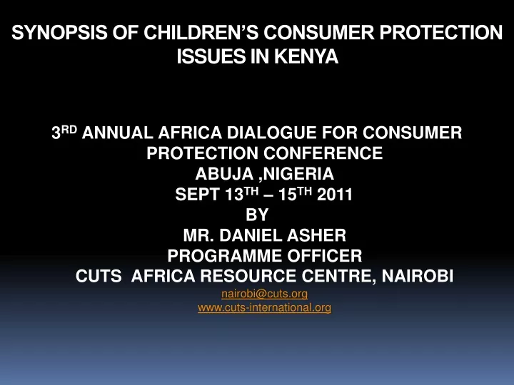 synopsis of children s consumer protection issues in kenya