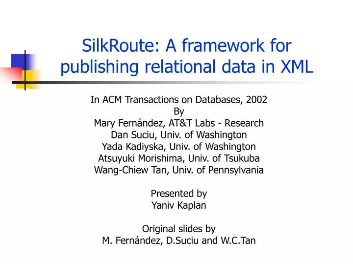 silkroute a framework for publishing relational data in xml
