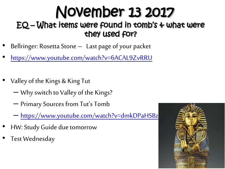 november 13 2017 eq what items were found in tomb s what were they used for