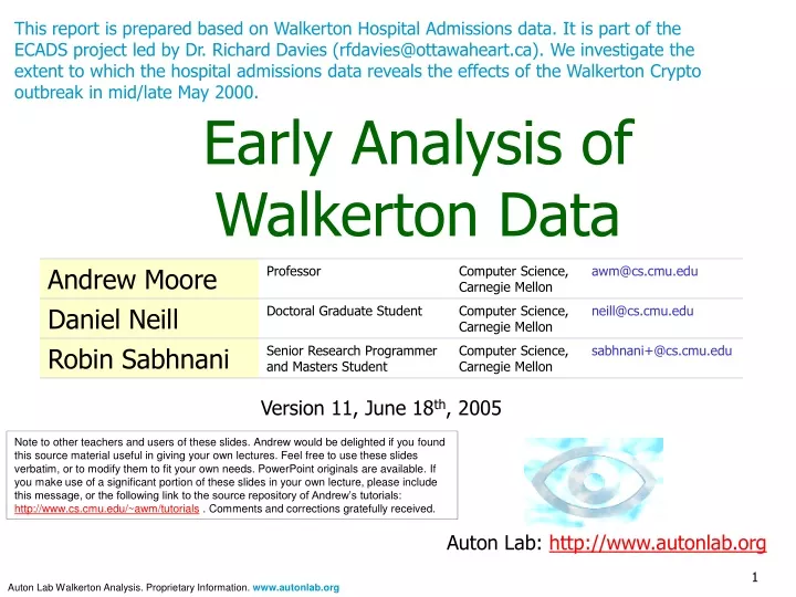 early analysis of walkerton data