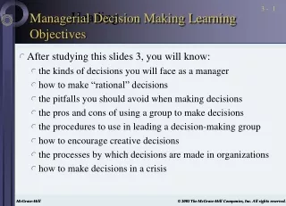 Managerial Decision Making Learning Objectives