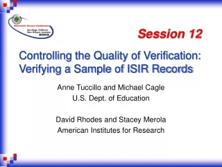 Controlling the Quality of Verification: Verifying a Sample of ISIR Records