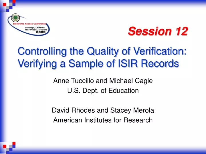 controlling the quality of verification verifying a sample of isir records
