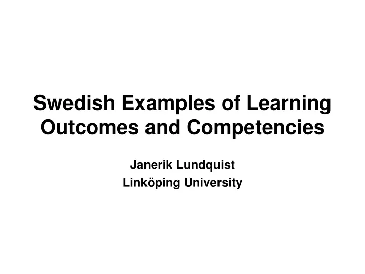 swedish examples of learning outcomes and competencies