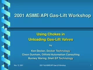 2001 ASME/API Gas-Lift Workshop