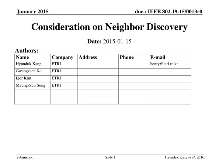 consideration on neighbor discovery